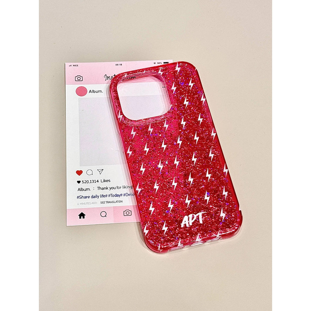 Sequin Double Girl Heart Foundation Lightning Aesthetic Phone Case Suitable for iPhone16 iPhone15 iPhone14 iPhone13