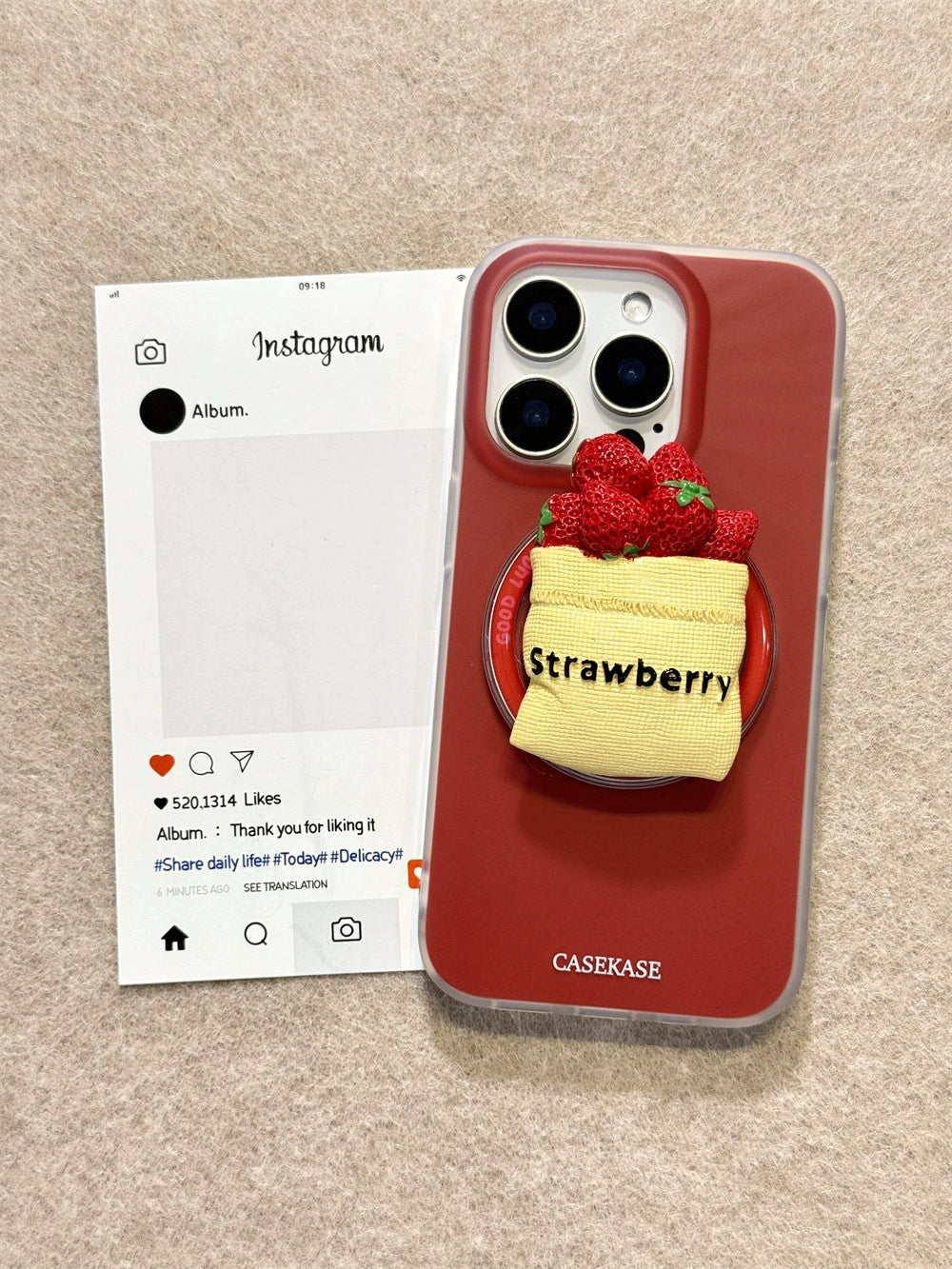 Cute Three-dimensional Strawberry Bag Magnetic Holder Mobile Phone Case Suitable for iPhone16 iPhone15 iPhone14 iPhone13