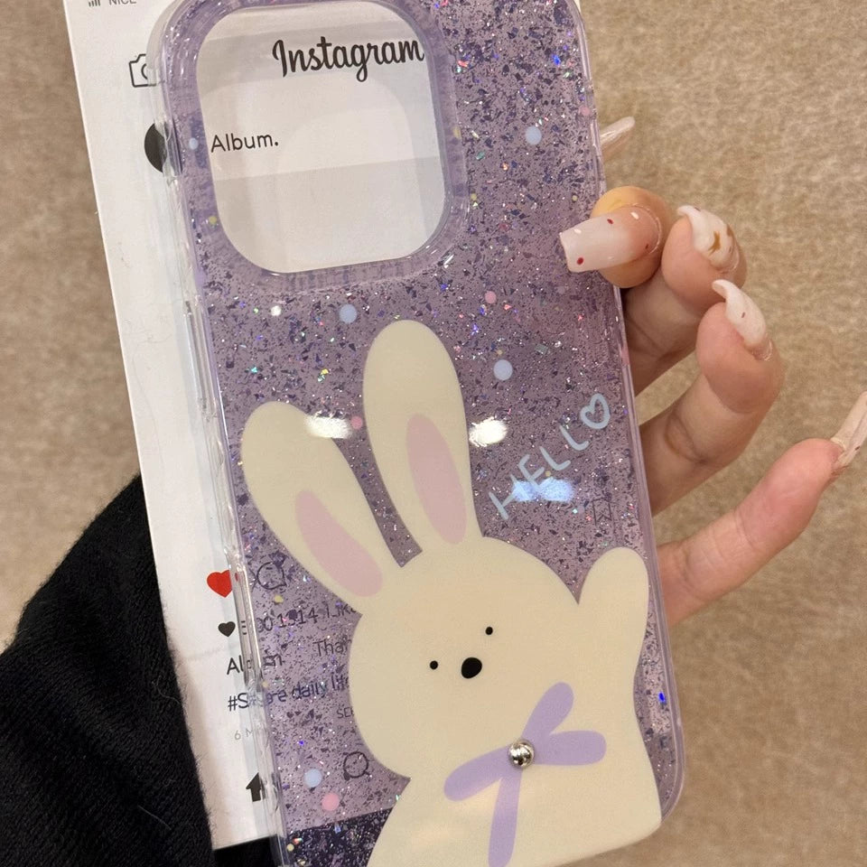 Translucent Christmas Tree Rabbit Glitter Aesthetic Cute Phone Case Suitable for iPhone16 iPhone15 iPhone14 iPhone13