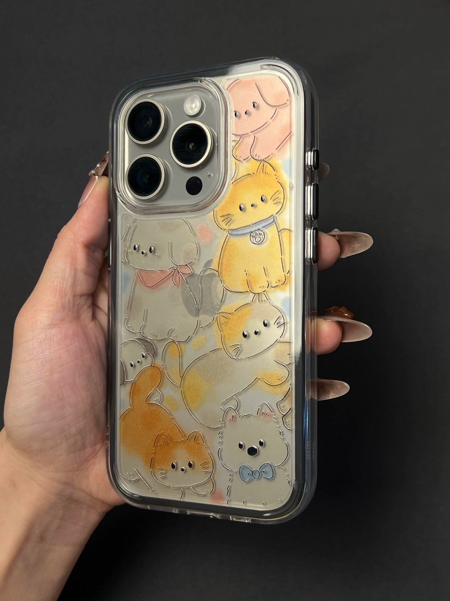 Translucent Graffiti Cat Dog Cute Phone Case Suitable for iPhone16 iPhone15 iPhone14 iPhone13