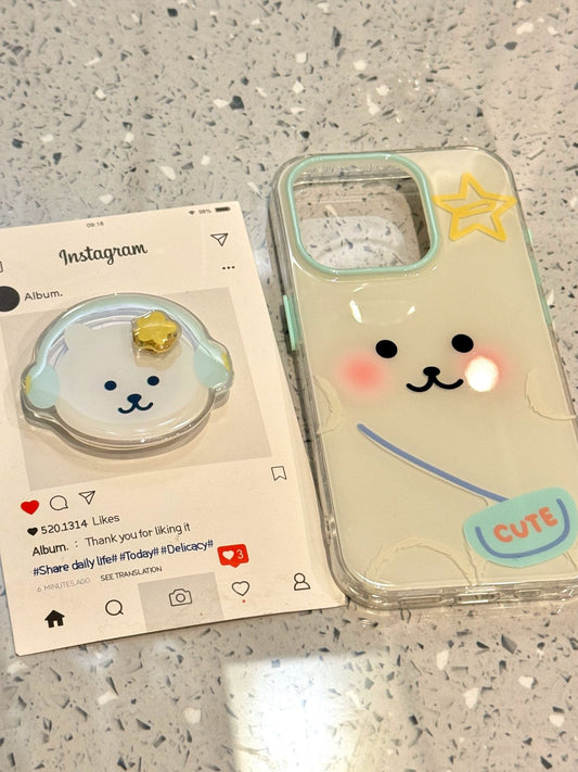 Cartoon Cute Backpack Bear Star Mobile Phone Case with Bracket Suitable for iPhone16 iPhone15 iPhone14 iPhone13