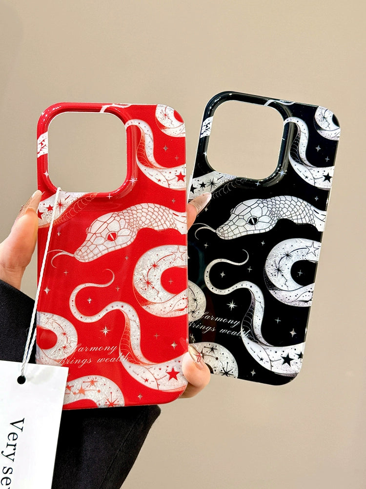 Chinese Style Tinfoil Pattern Red and Black Python Aesthetic Mobile Phone Case Suitable for iPhone16 iPhone15 iPhone14 iPhone13