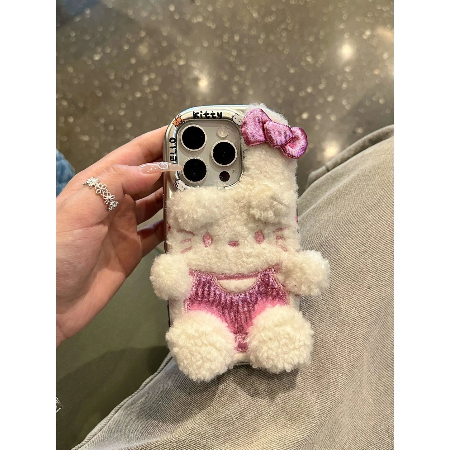 Cartoon Cute Pink Plush Cat Phone Case Suitable for iPhone16 iPhone15 iPhone14 iPhone13