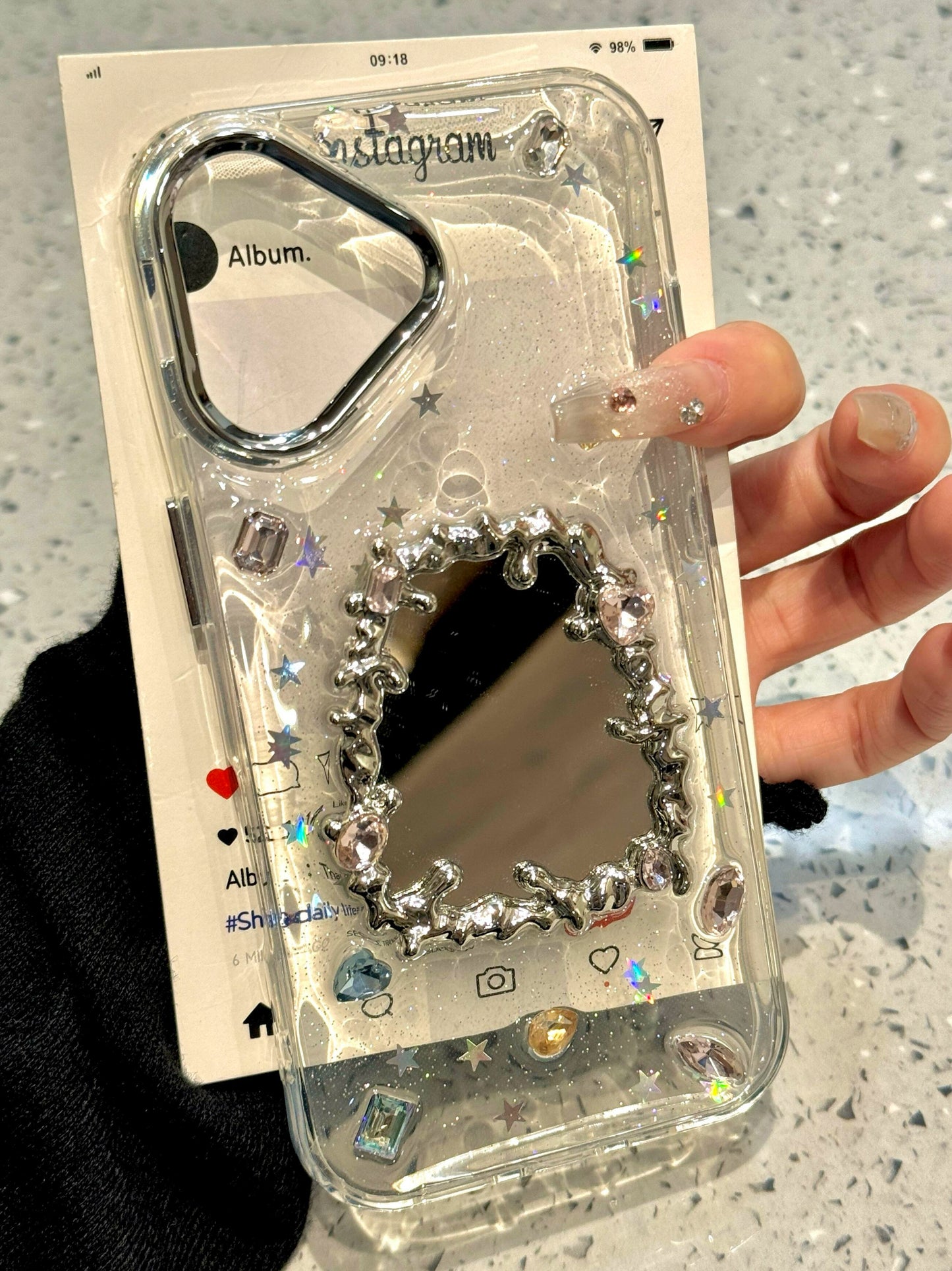 Epoxy Special-shaped Mirror Transparent Aesthetic Mobile Phone Case Suitable for iPhone16 iPhone15 iPhone14 iPhone13