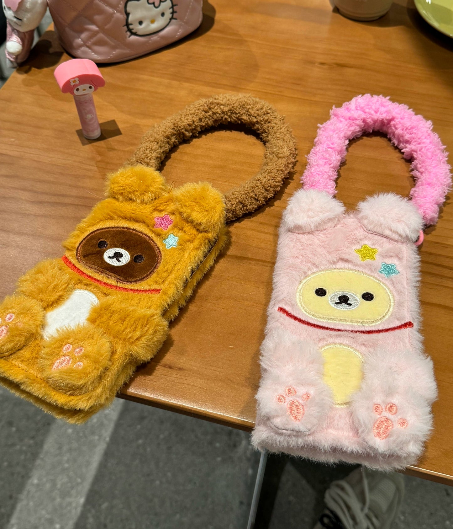 Plush Flip Brown Pink Bear Mirror Phone Case with Wrist Lanyard Pendant Suitable for iPhone16 iPhone15 iPhone14 iPhone13