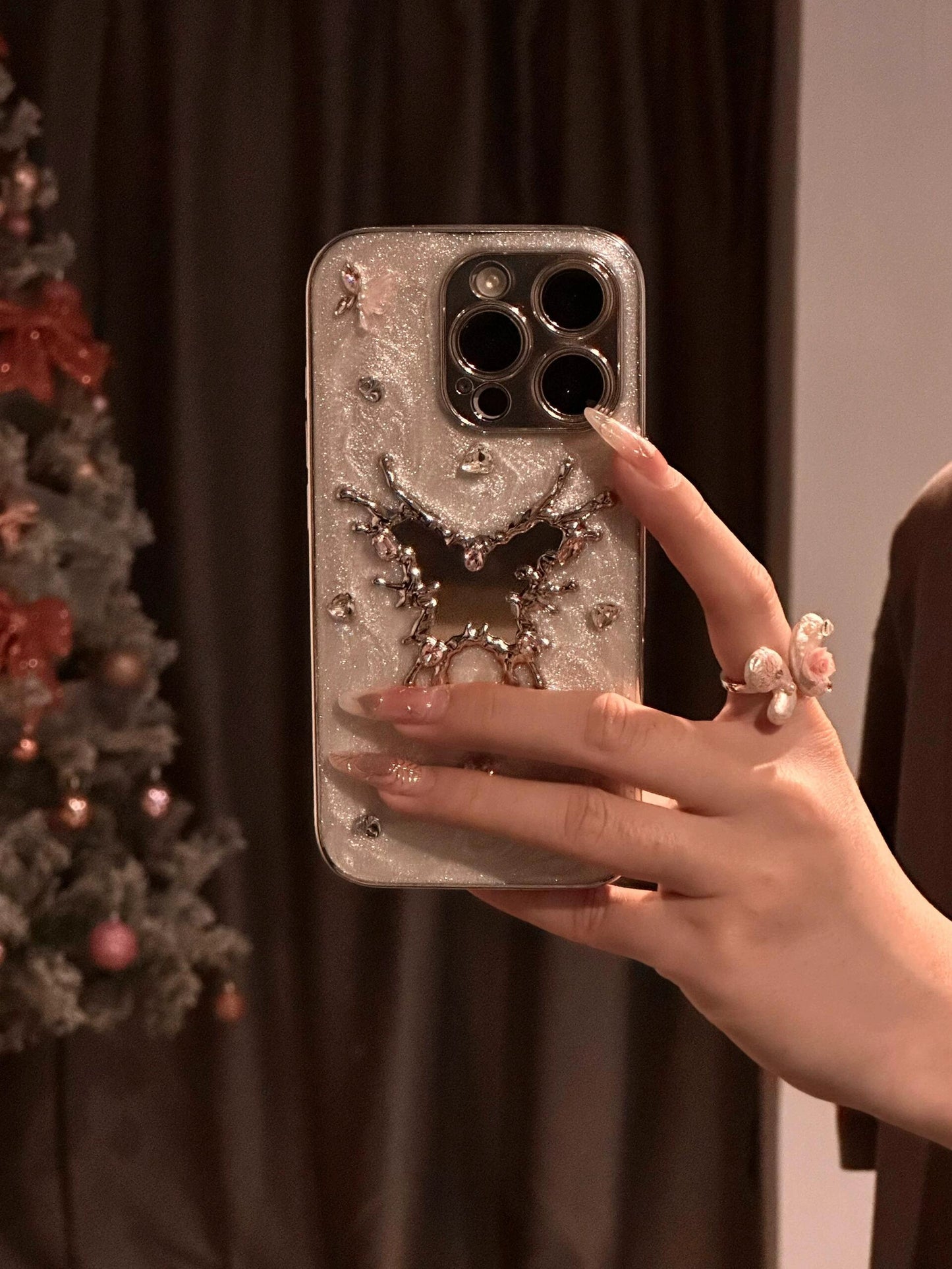 Epoxy Butterfly Mirror Glitter Aesthetic Mobile Phone Case Suitable for iPhone16 iPhone15 iPhone14 iPhone13