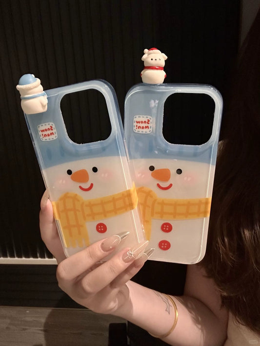 Cute Three-dimensional Snowman Cute Phone Case Suitable for iPhone16 iPhone15 iPhone14 iPhone13