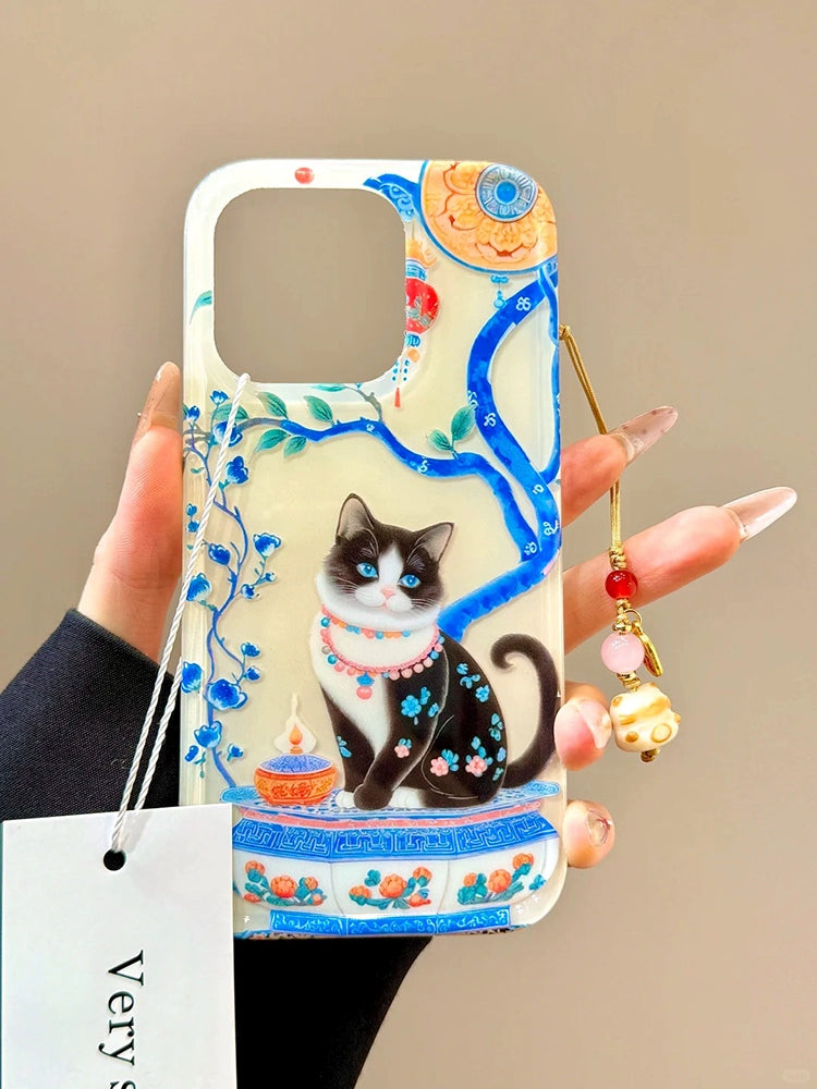 Ragdoll Cat Blue Branch Porcelain Cute Aesthetic Mobile Phone Case Suitable for iPhone16 iPhone15 iPhone14 iPhone13