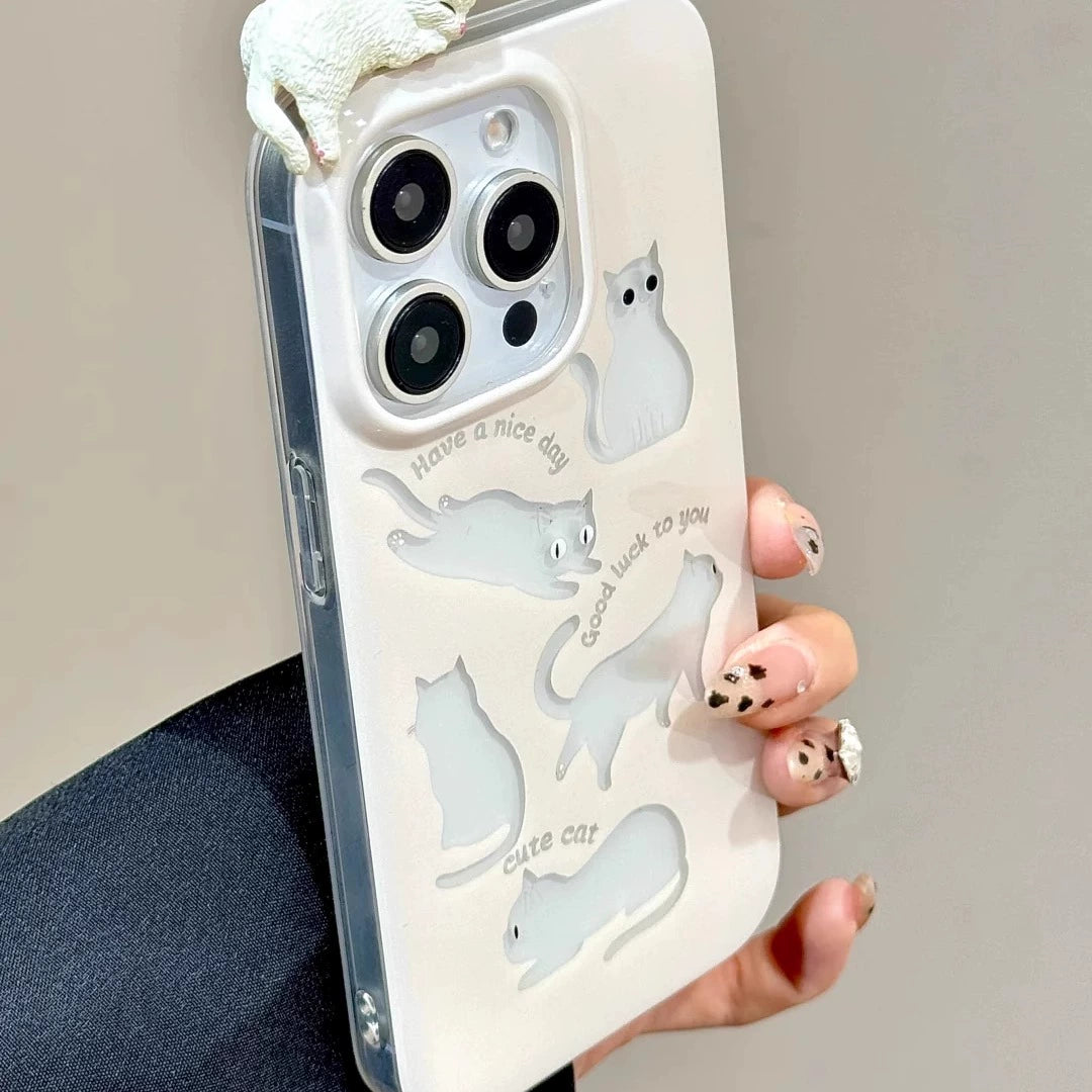 Cute Hollow Kitten Illustration Three-dimensional Cat Cute Mobile Phone Case Suitable for iPhone16 iPhone15 iPhone14 iPhone13