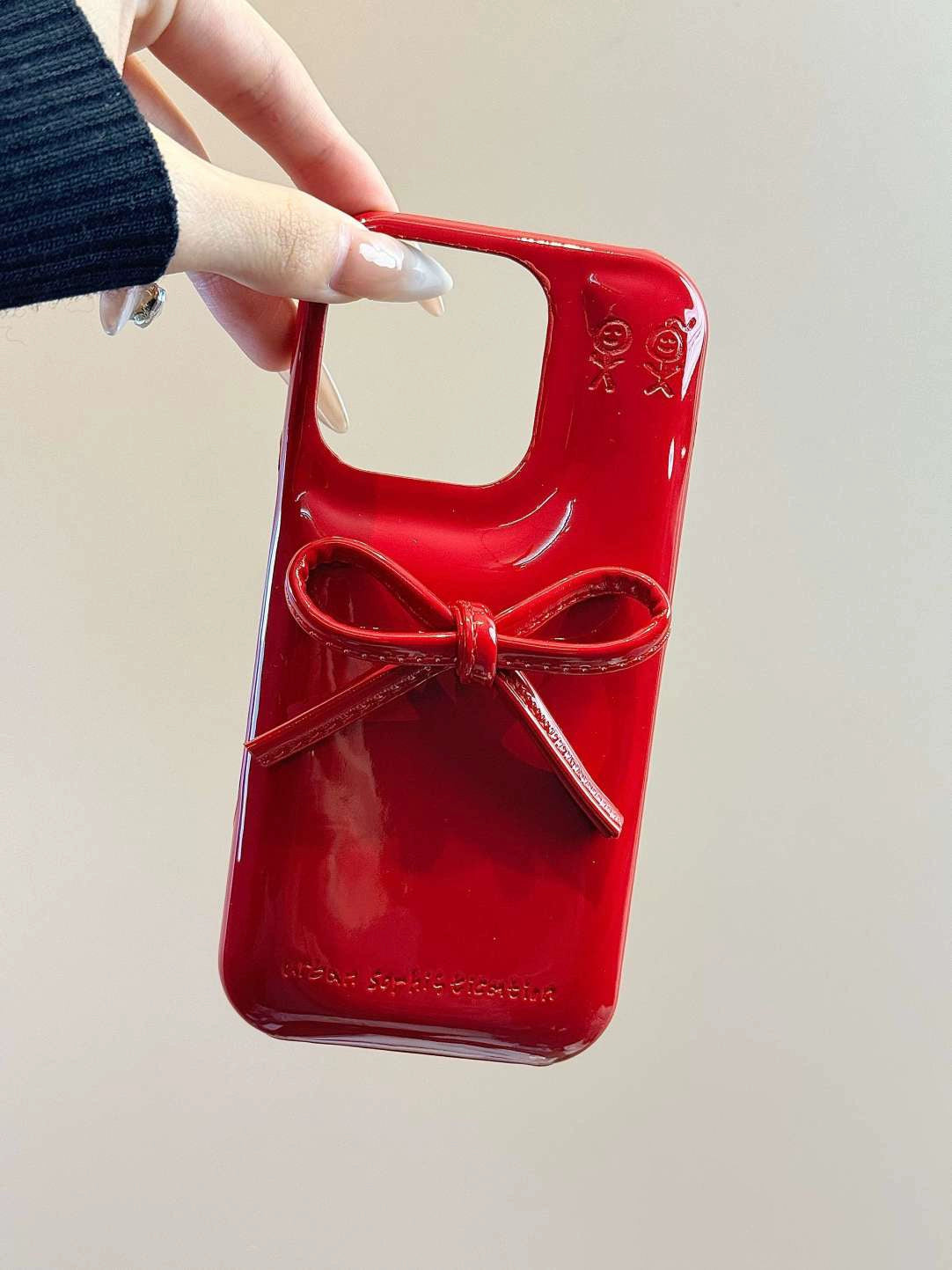 Soap Case Red Background Three-dimensional Bow Solid Color Aesthetic Mobile Phone Case Suitable for iPhone16 iPhone15 iPhone14 iPhone13