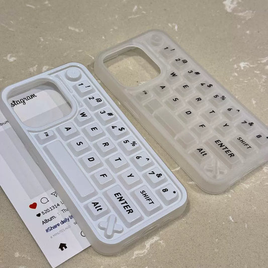 Translucent White Three-dimensional Alphabet Keyboard Phone Case Suitable for iPhone16 iPhone15 iPhone14 iPhone13