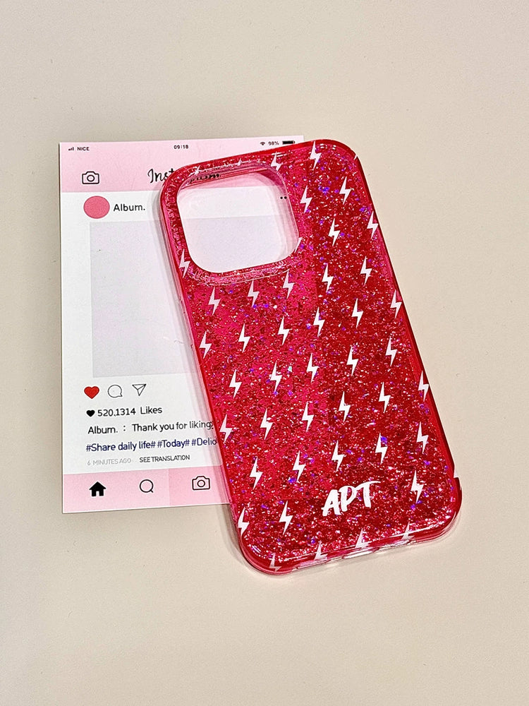 Sequin Double Girl Heart Foundation Lightning Aesthetic Phone Case Suitable for iPhone16 iPhone15 iPhone14 iPhone13