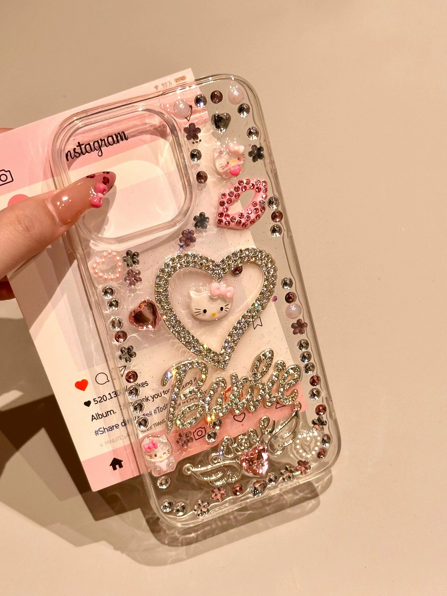 Three-dimensional Colored Diamond Cat Glue Transparent Cute Aesthetic Mobile Phone Case Suitable for iPhone16 iPhone15 iPhone14 iPhone13