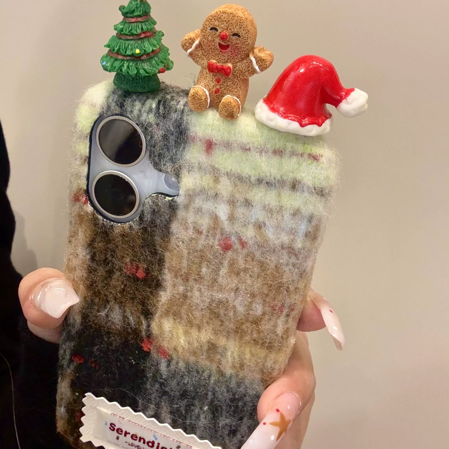 Plaid Three-dimensional Christmas Tree Gingerbread Man Cute Phone Case Suitable for iPhone16 iPhone15 iPhone14 iPhone13