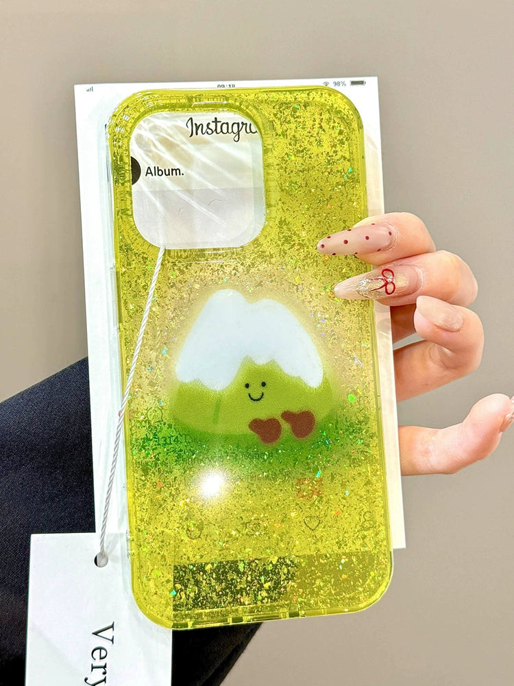 Sequined Double-layer Cute Matcha Green Snow Mountain Aesthetic Mobile Phone Case Suitable for iPhone16 iPhone15 iPhone14 iPhone13