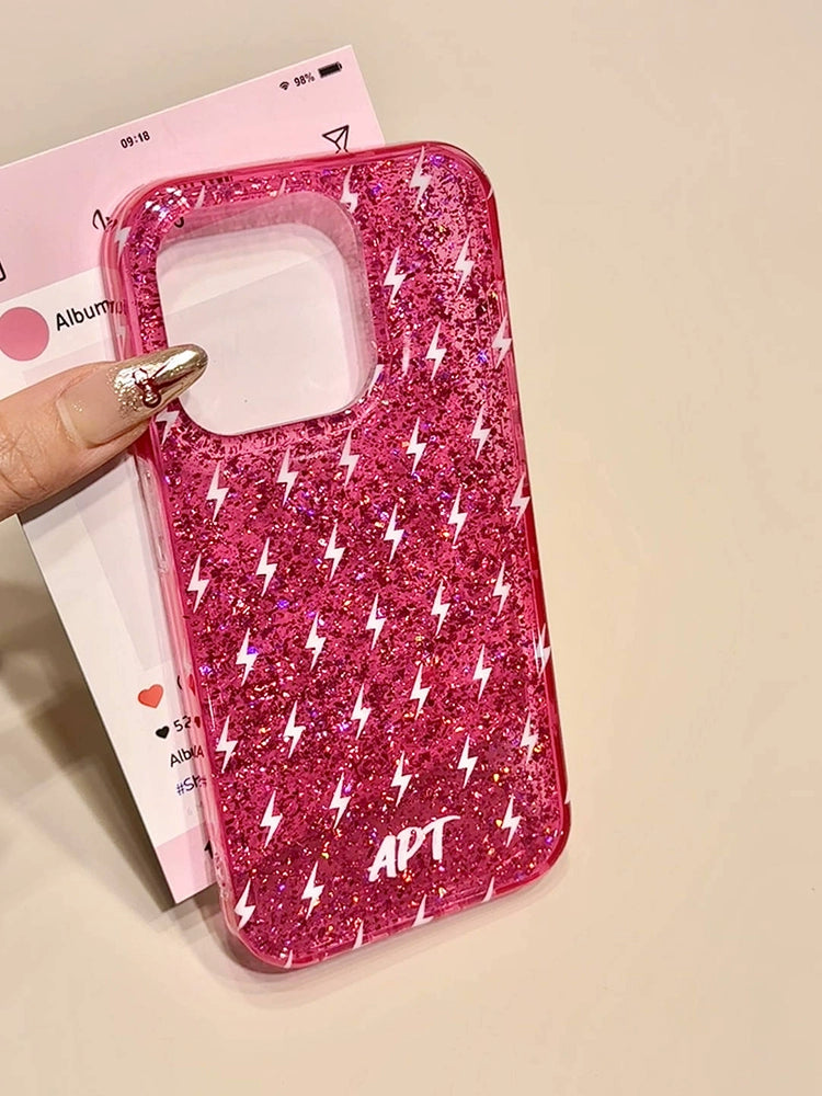 Sequin Double Girl Heart Foundation Lightning Aesthetic Phone Case Suitable for iPhone16 iPhone15 iPhone14 iPhone13