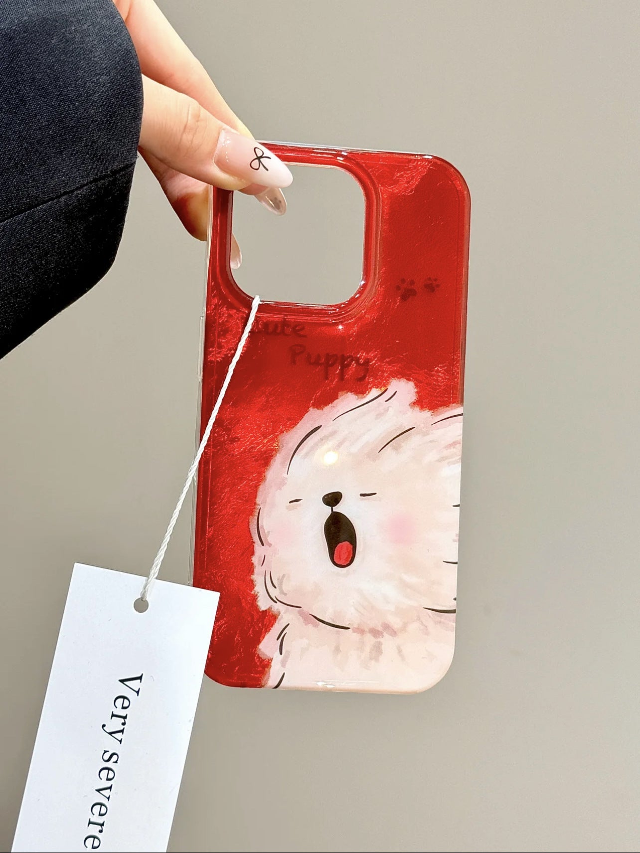 Red Background Cute Yawning Dog Tinfoil Pattern Aesthetics Cute Phone Case Suitable for iPhone16 iPhone15 iPhone14 iPhone13