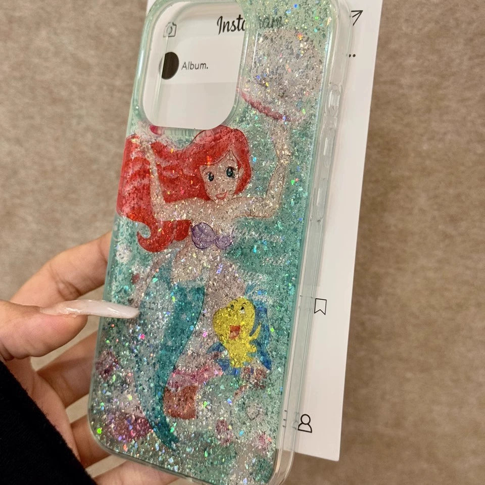 Transparent Green Glitter Mermaid Cute Aesthetic Phone Case, Sweet and Soft Girl Suitable for iPhone16 iPhone15 iPhone14 iPhone13