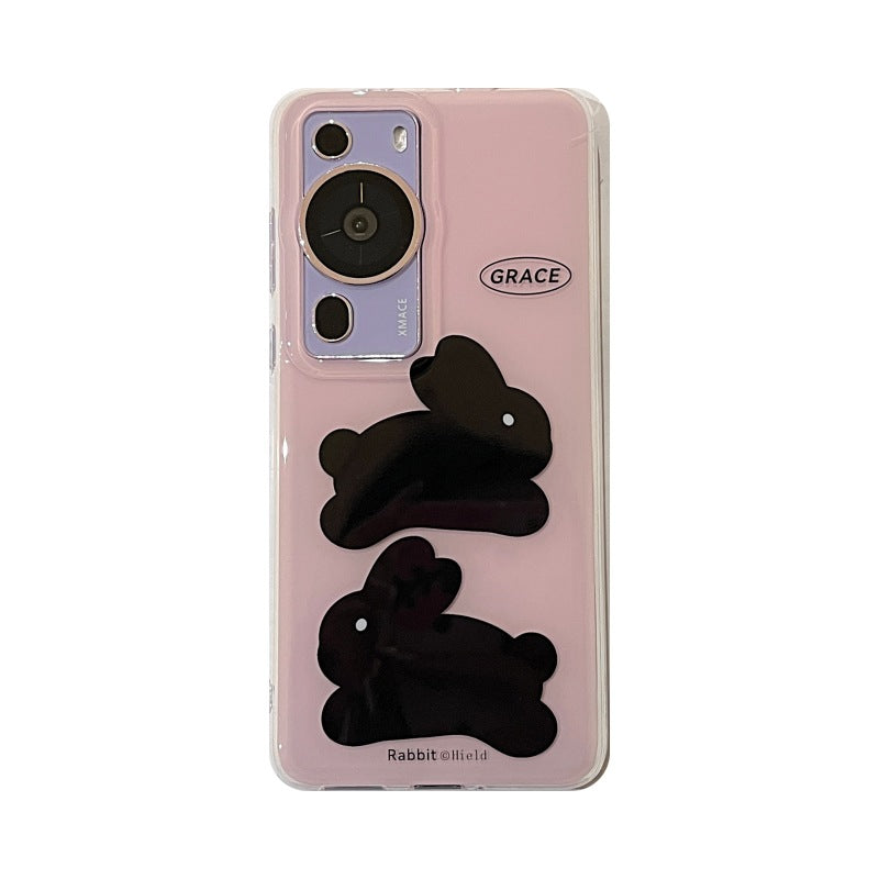 Pink Black Rabbit Bow Cute Aesthetic Mobile Phone Case, Suitable for Huawei Mate60pro Mate40pro/mate50pro Anti-drop