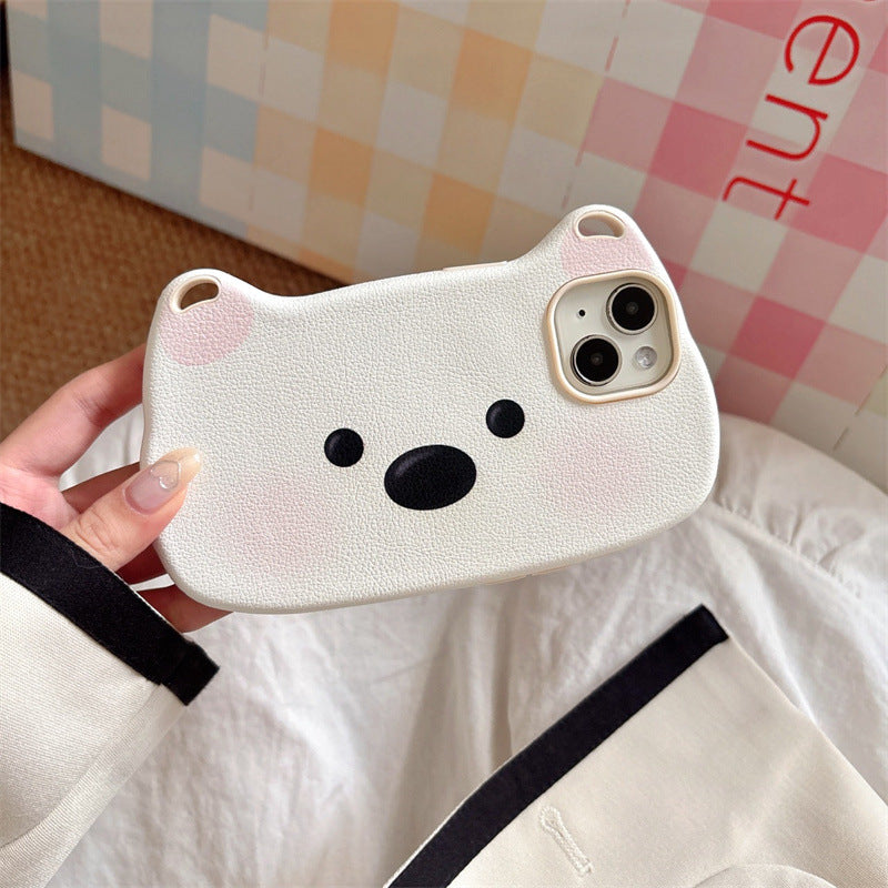 Cartoon Cute White Dog Satchel Phone Case Suitable for iPhone16 iPhone15 iPhone14 iPhone13