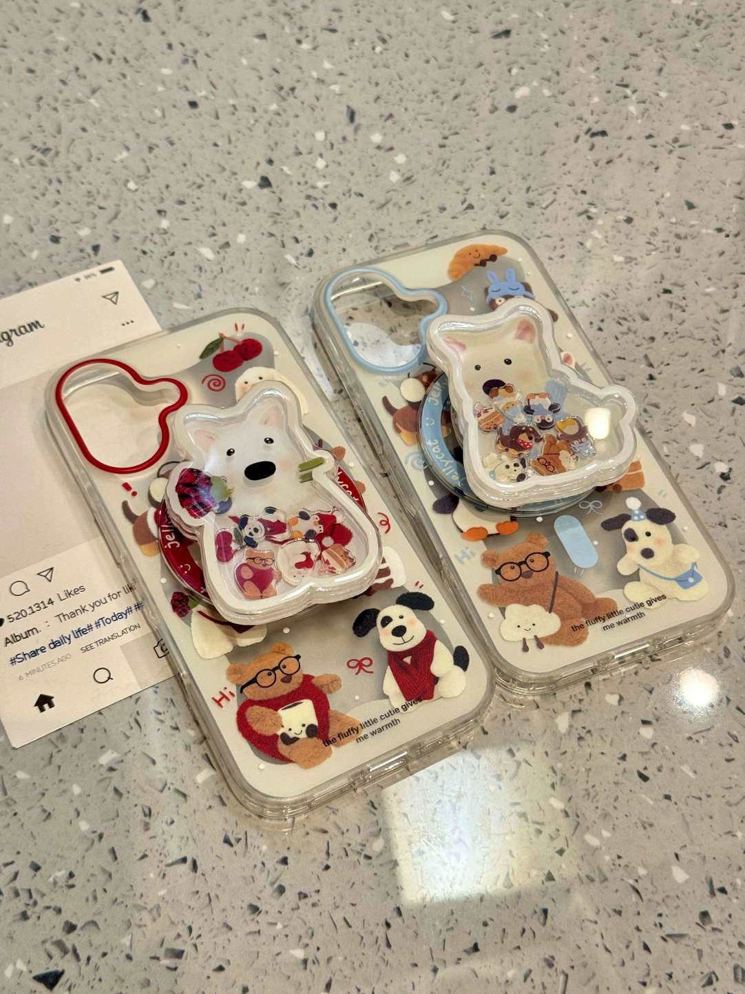 West Highland Dog Quicksand Magnetic Bracket Mobile Fun Cute Phone Case Suitable for iPhone16 iPhone15 iPhone14 iPhone13