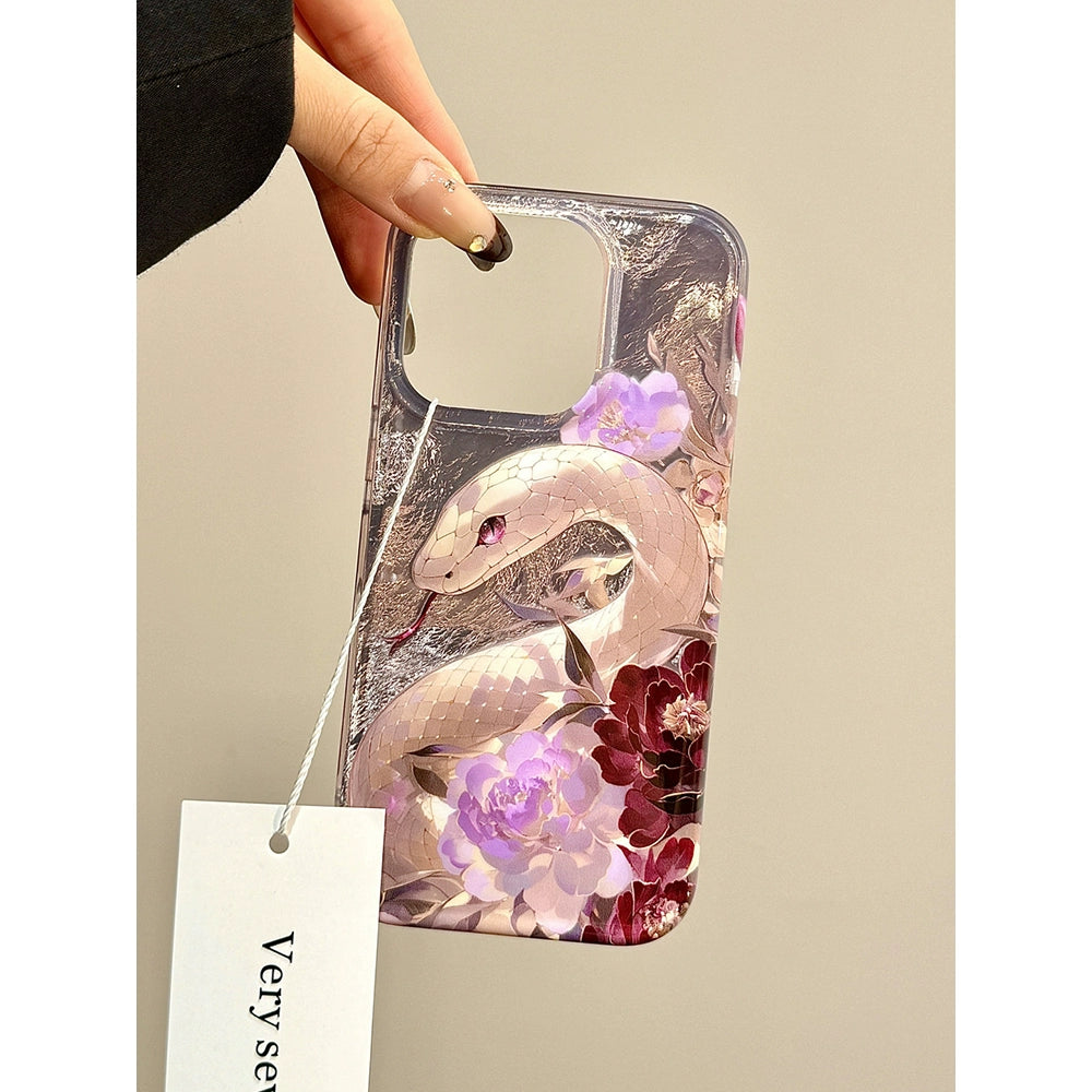 Chinese Style Smudged Purple Flower Python Aesthetic Mobile Phone Case Suitable for iPhone16 iPhone15 iPhone14 iPhone13