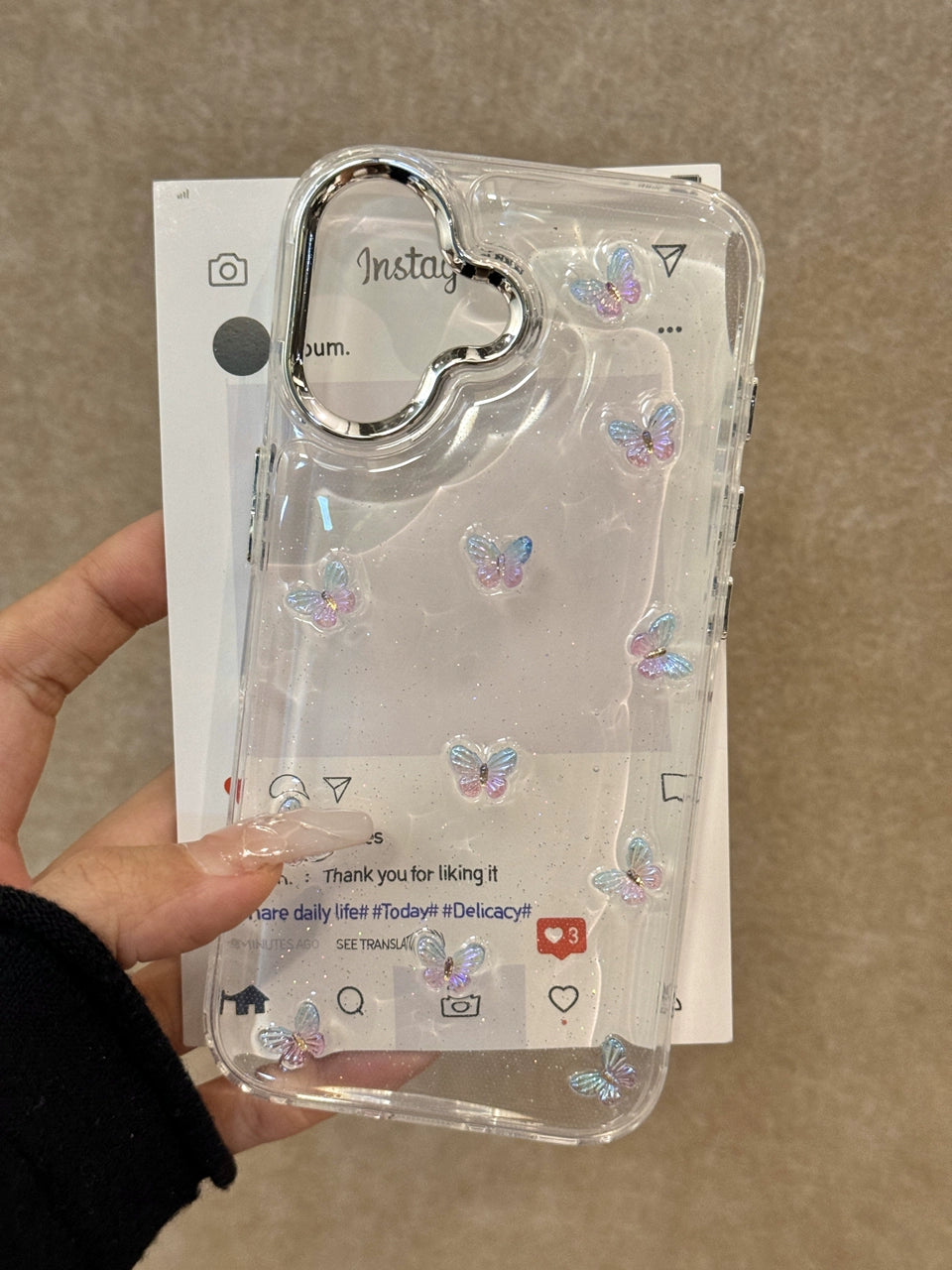 Transparent Epoxy Smudged Butterfly Art Aesthetic Mobile Phone Case, Clean Girl Mobile Phone Case Suitable for iPhone16 iPhone15 iPhone14 iPhone13