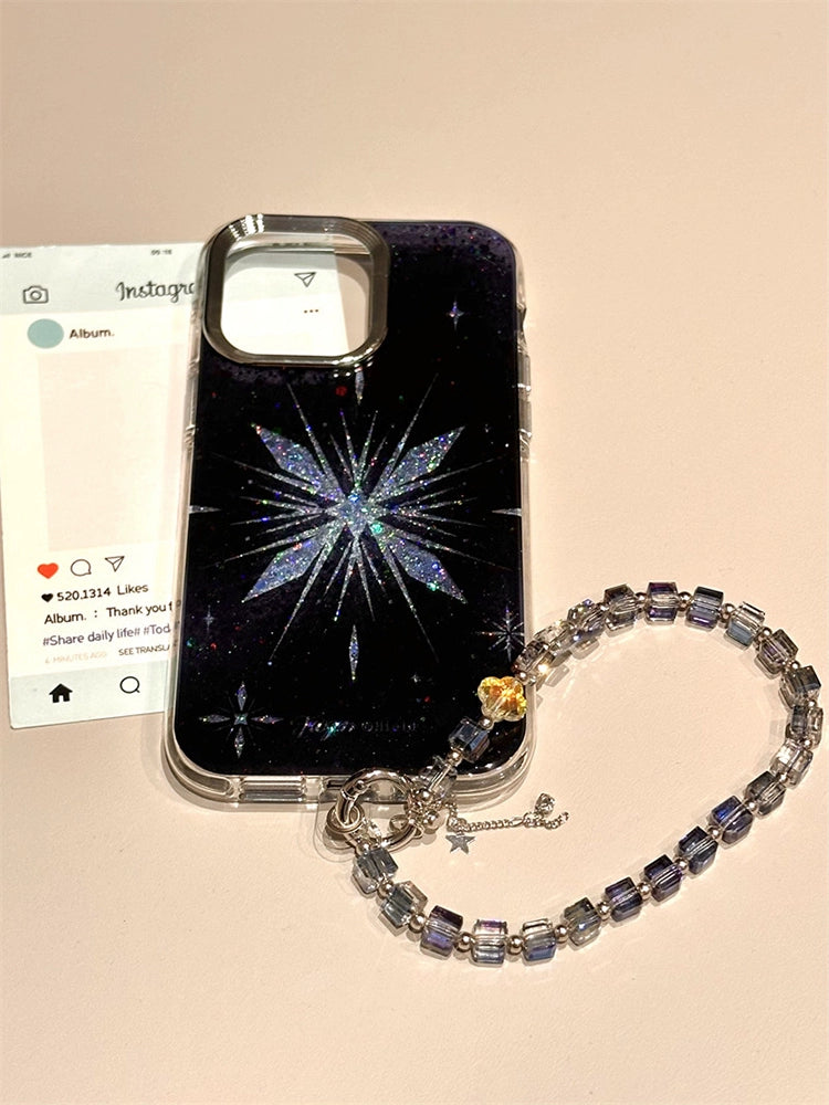 Black Background Glitter Blue Snowflake Aesthetic Mobile Phone Case Suitable for iPhone16 iPhone15 iPhone14 iPhone13