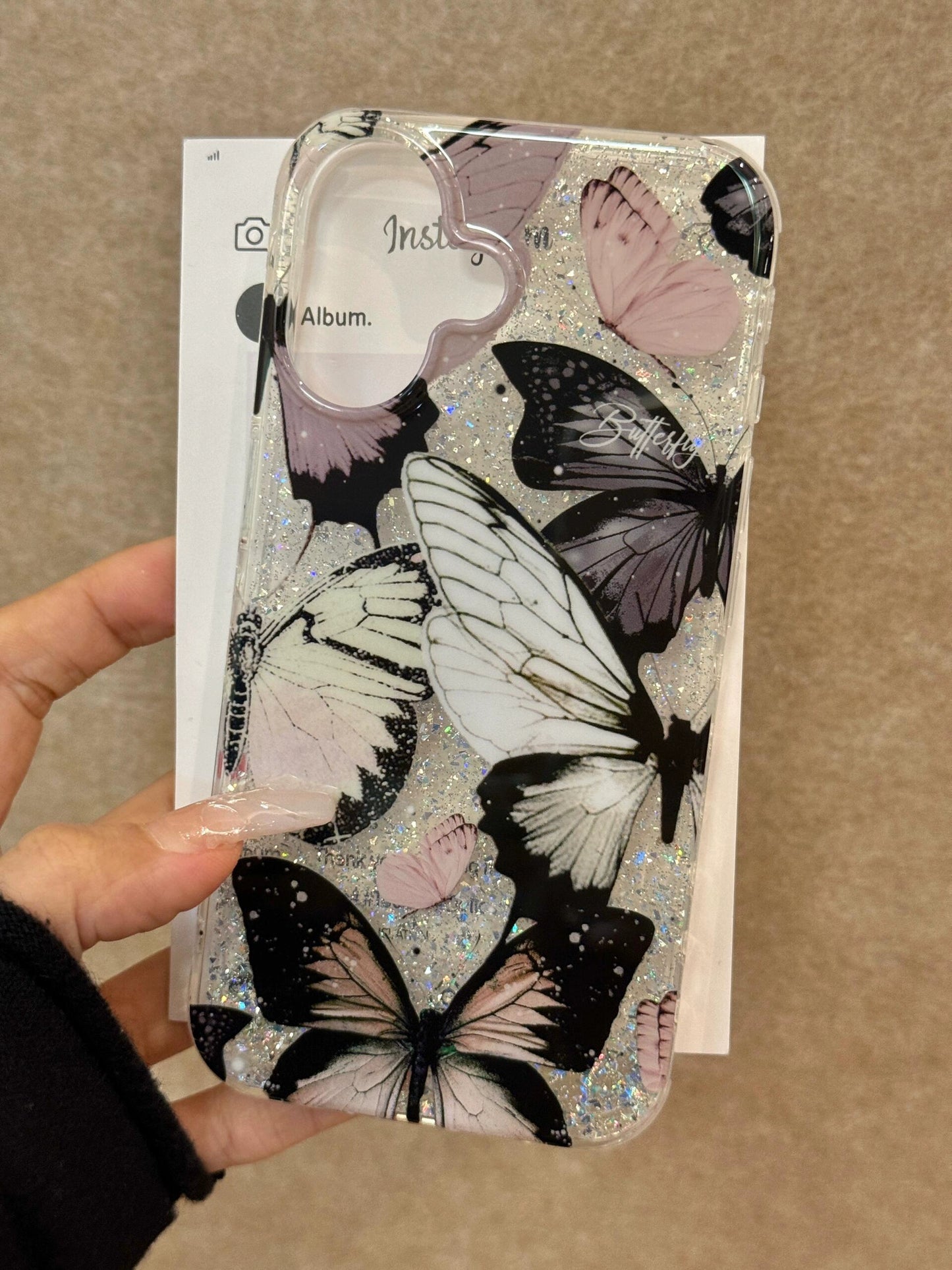 Glitter Full Screen Butterfly Art Aesthetics Mobile Phone Case Suitable for iPhone16 iPhone15 iPhone14 iPhone13