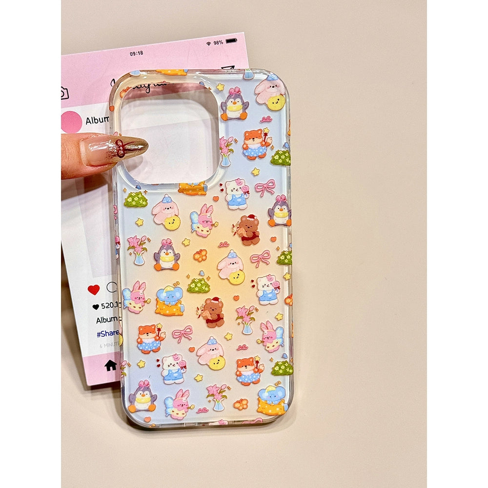 Cute Smudged Small Animal Lollipop Cat Holder Mobile Phone Case Suitable for iPhone16 iPhone15 iPhone14 iPhone13