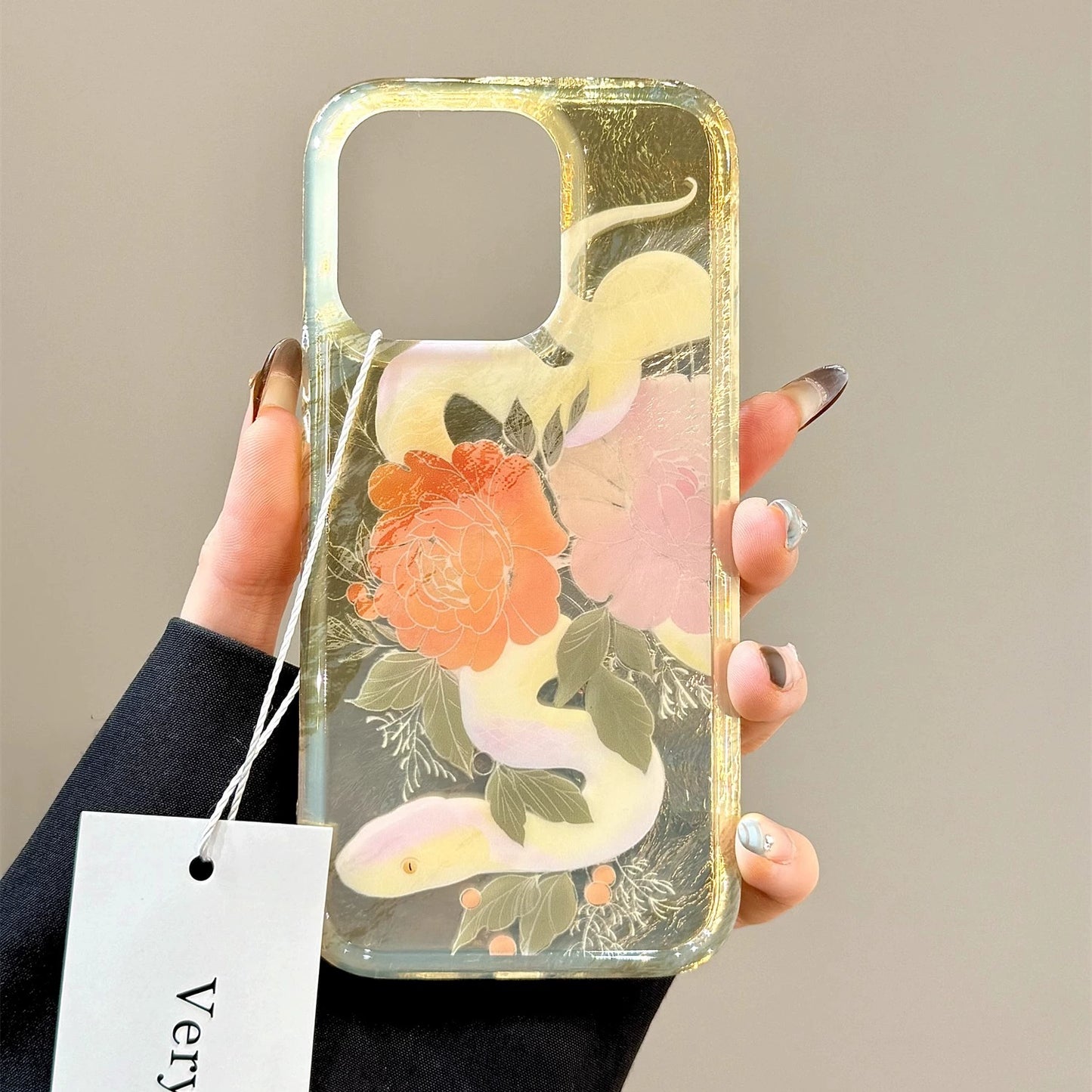 Flower White Python Tinfoil Pattern Aesthetic Mobile Phone Case All-inclusive Mobile Phone Case Suitable for iPhone16 iPhone15 iPhone14 iPhone13