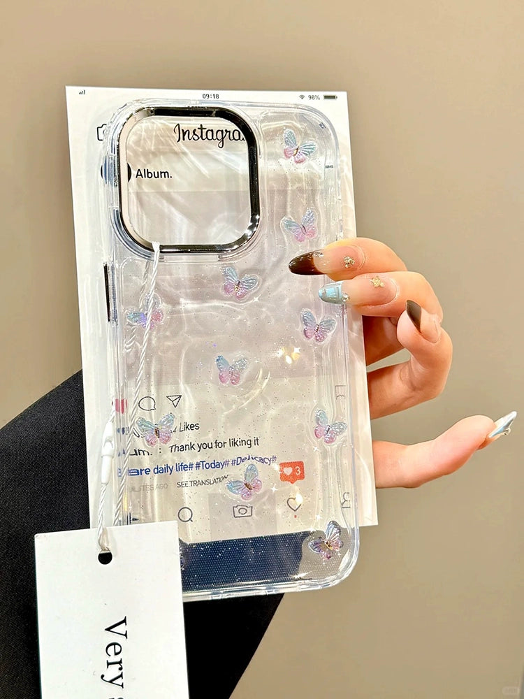 Atmospheric Epoxy Transparent Butterfly Dream Aesthetic Mobile Phone Case Suitable for iPhone16 iPhone15 iPhone14 iPhone13