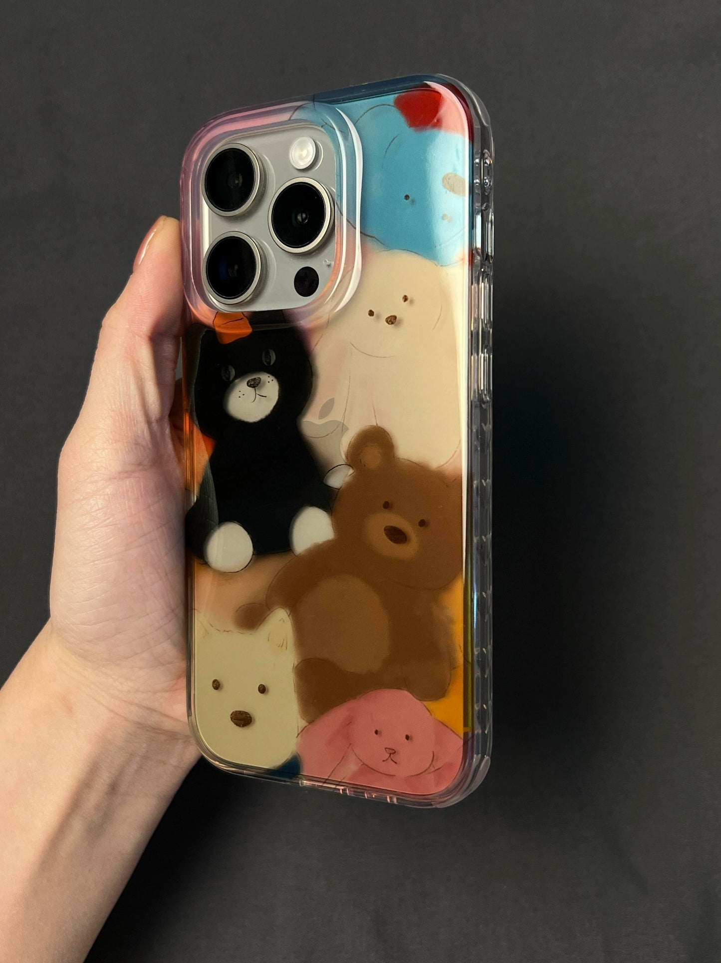 Cartoon Translucent Oil Painting Graffiti Animal Cute Aesthetic Phone Case Suitable for iPhone16 iPhone15 iPhone14 iPhone13