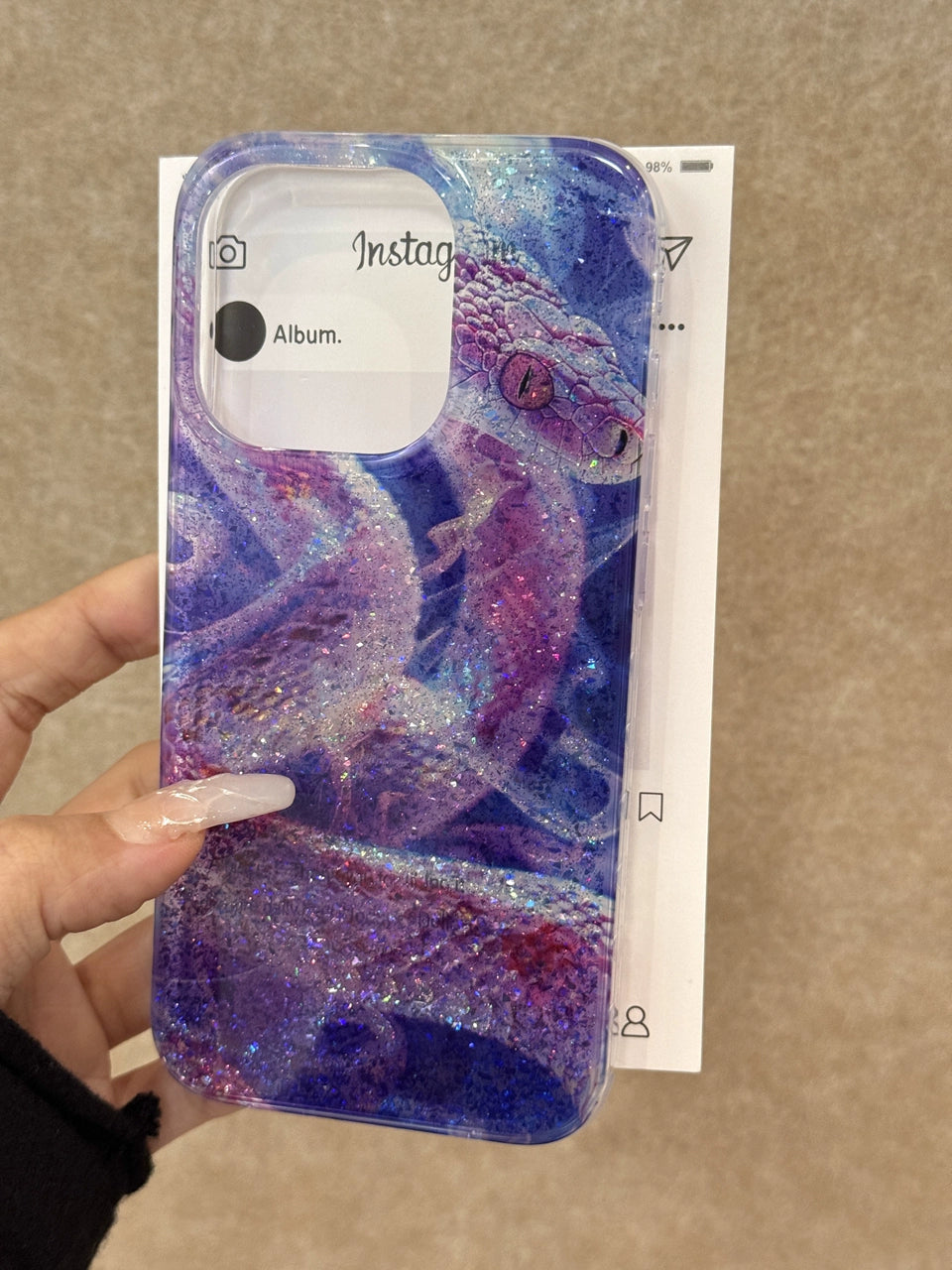 Purple Snake Aesthetic Mobile Phone Case, Suitable for iPhone16promax iPhone15pro iPhone14 iPhone13 Translucent Hard Case Girl Mobile Phone Case