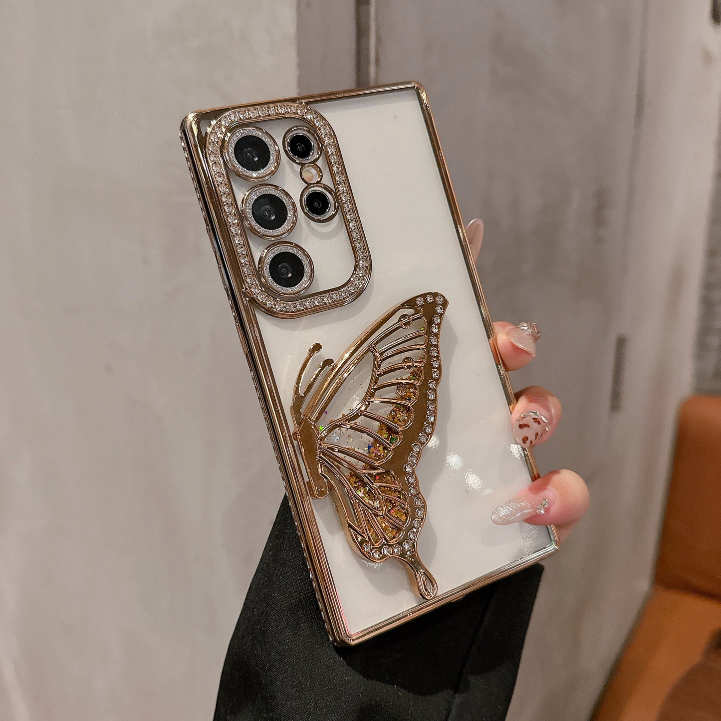 Electroplated Rhinestone Quicksand Butterfly Diamond Glitter Mobile Phone Case SAM S25Ultra A16A36 A15/55