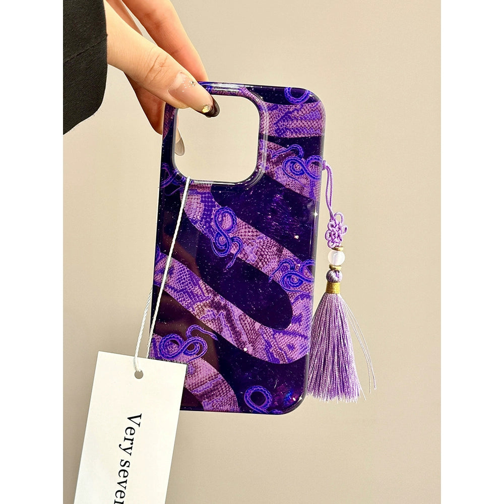 Green Purple Python Fringed Pendant Aesthetic Phone Case Suitable for iPhone16 iPhone15 iPhone14 iPhone13