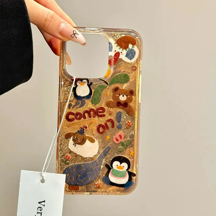 Tin Foil Pattern Cute Little Animal Bracelet Strip Cute Aesthetic Mobile Phone Case with Mobile Phone Chain Pendant Suitable for iPhone16 iPhone15 iPhone14 iPhone13