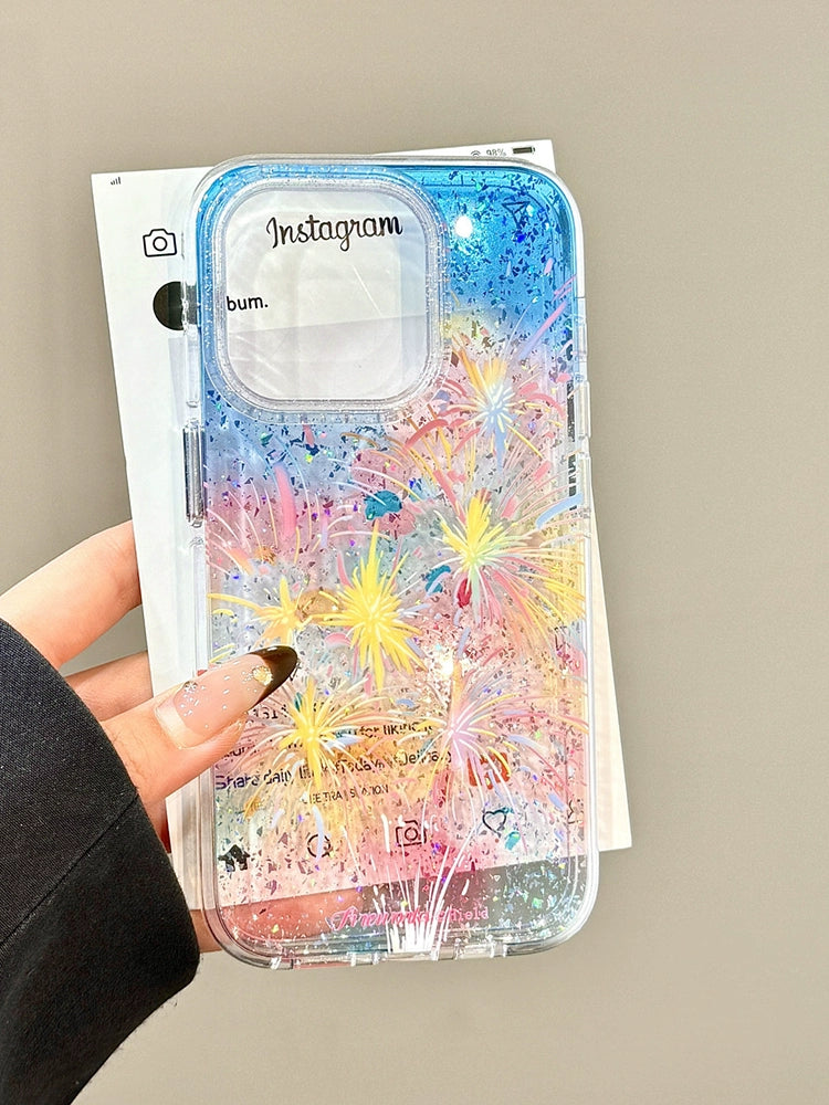 Sequin Color Graffiti Fireworks Glitter Translucent Aesthetic Phone Case Suitable for iPhone16 iPhone15 iPhone14 iPhone13