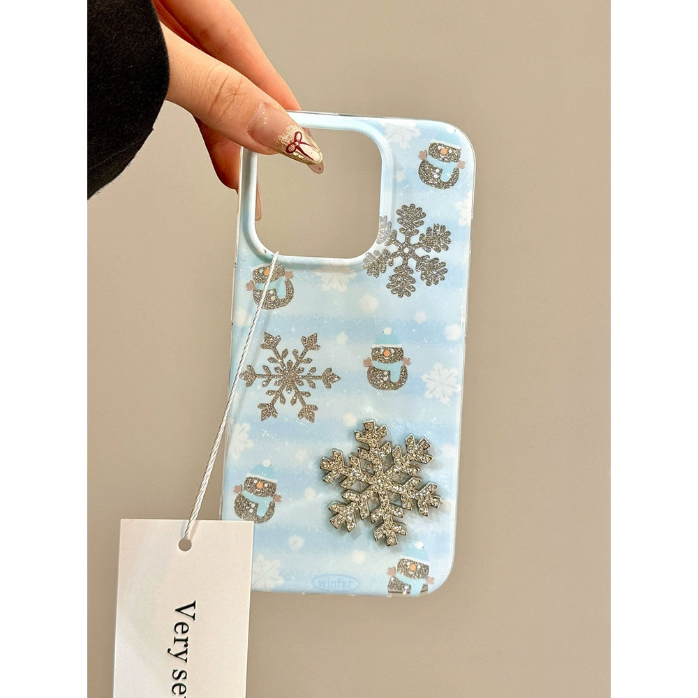 Smudge Blue Hollow Glitter Three-dimensional Snowflake Aesthetic Mobile Phone Case Suitable for iPhone16 iPhone15 iPhone14 iPhone13