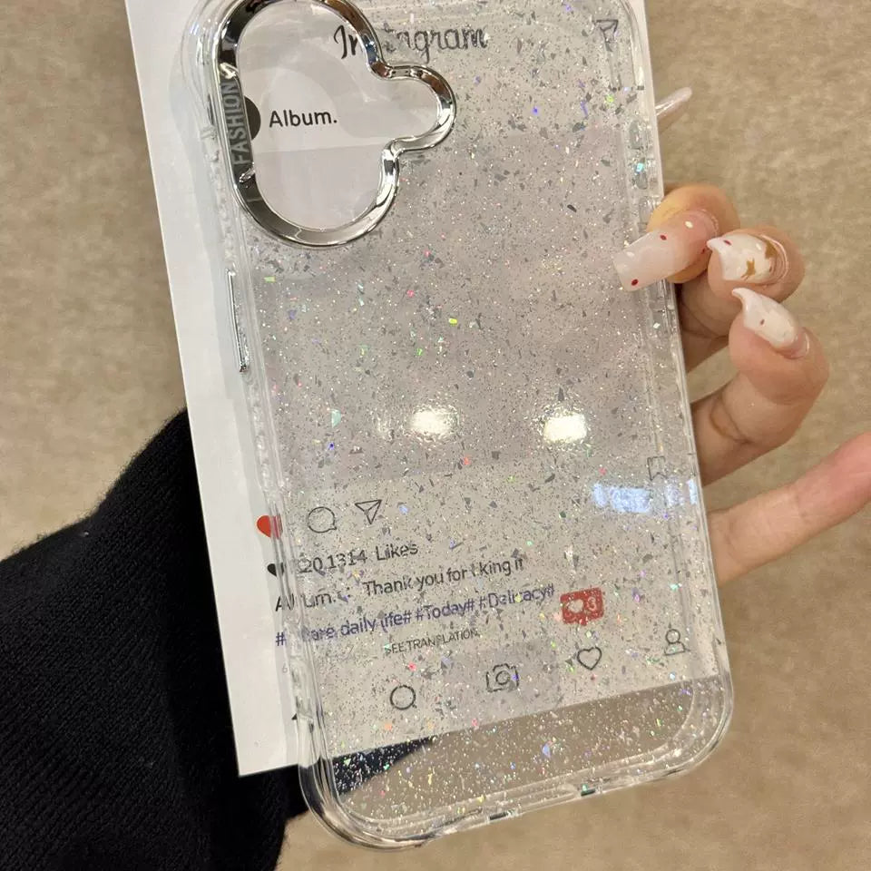 Transparent Silver Glitter Aesthetic Mobile Phone Case Suitable for iPhone16 iPhone15 iPhone14 iPhone13