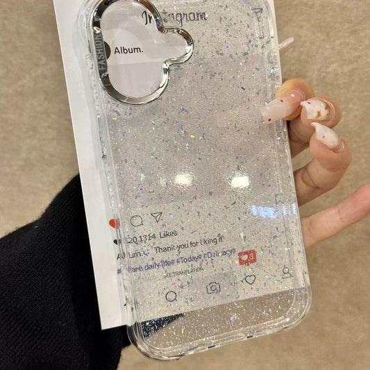 Transparent Silver Glitter Aesthetic Mobile Phone Case Suitable for iPhone16 iPhone15 iPhone14 iPhone13