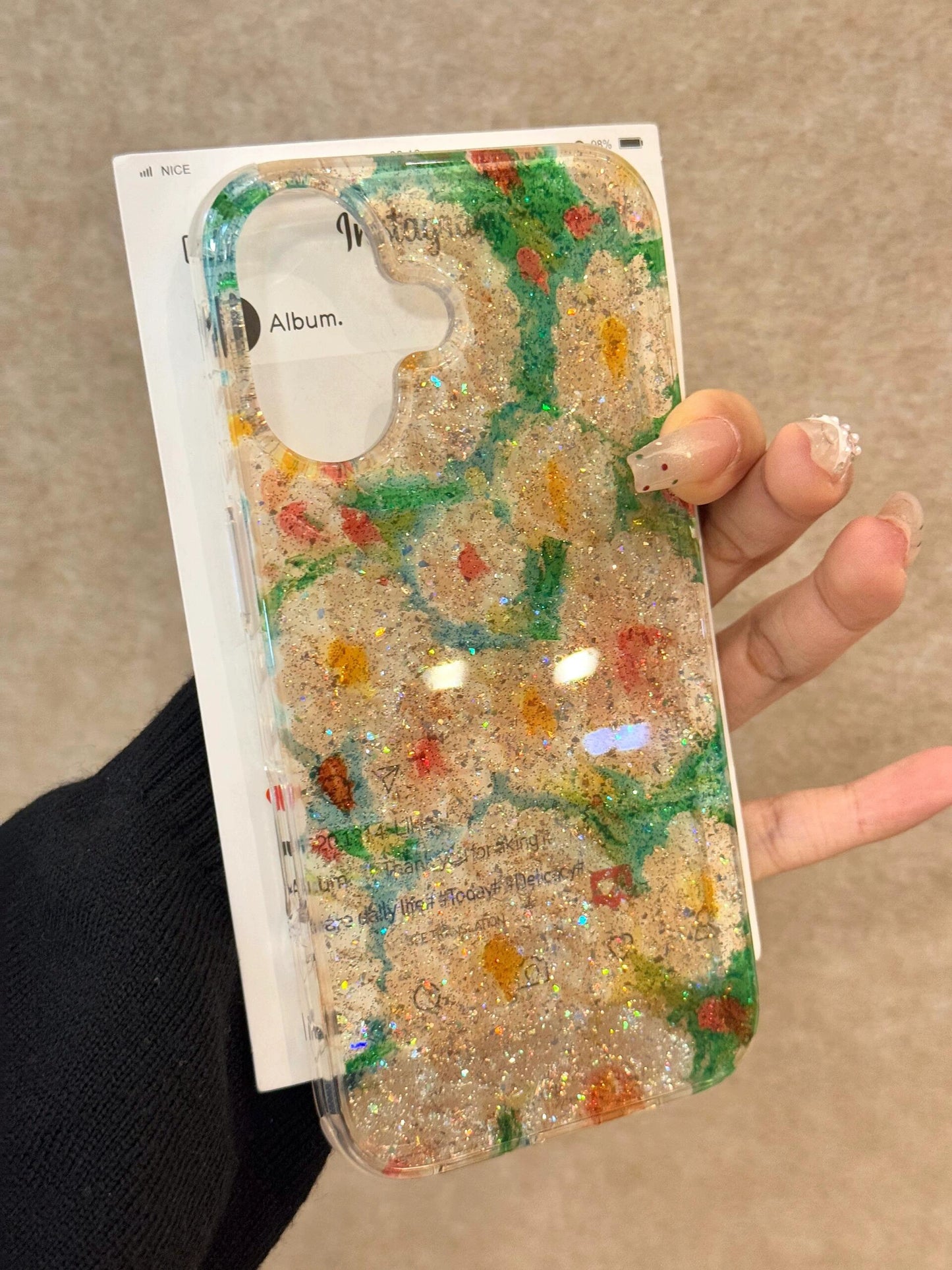 Glitter Full Screen Oil Painting Flower Aesthetics Mobile Phone Case Suitable for iPhone16 iPhone15 iPhone14 iPhone13