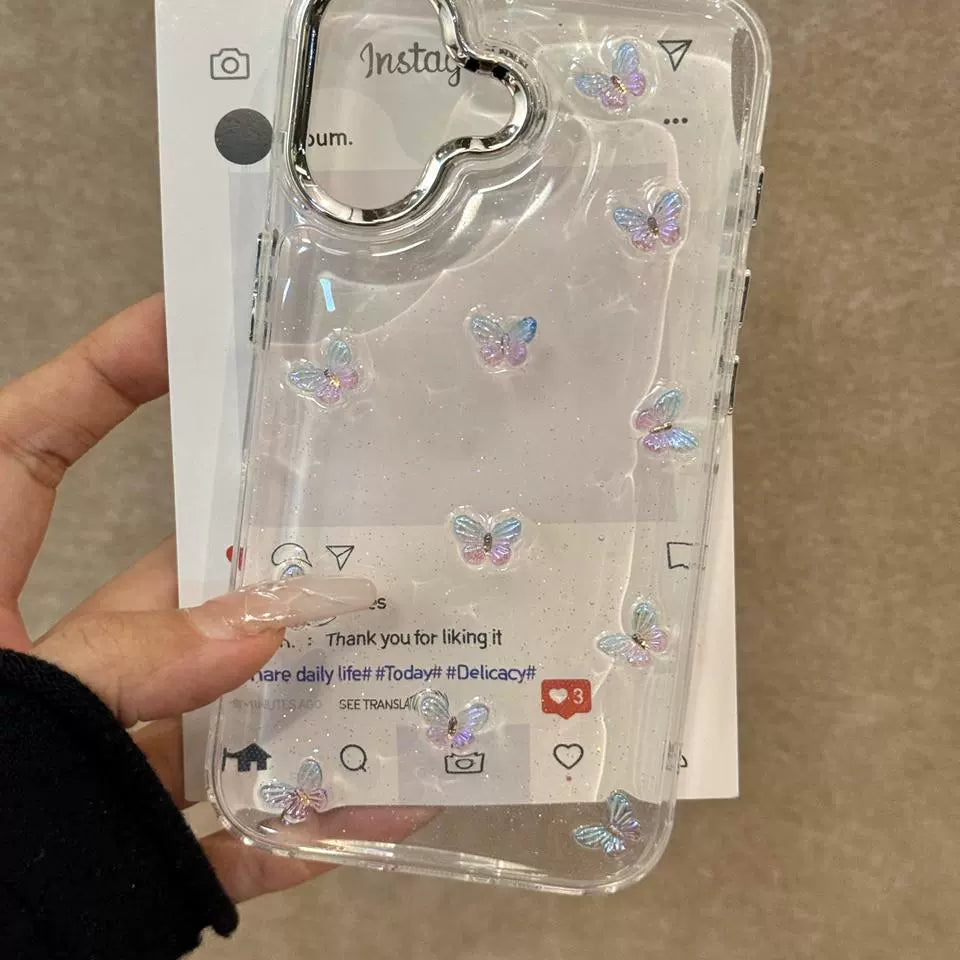 Transparent Epoxy Smudged Butterfly Art Aesthetic Mobile Phone Case, Clean Girl Mobile Phone Case Suitable for iPhone16 iPhone15 iPhone14 iPhone13