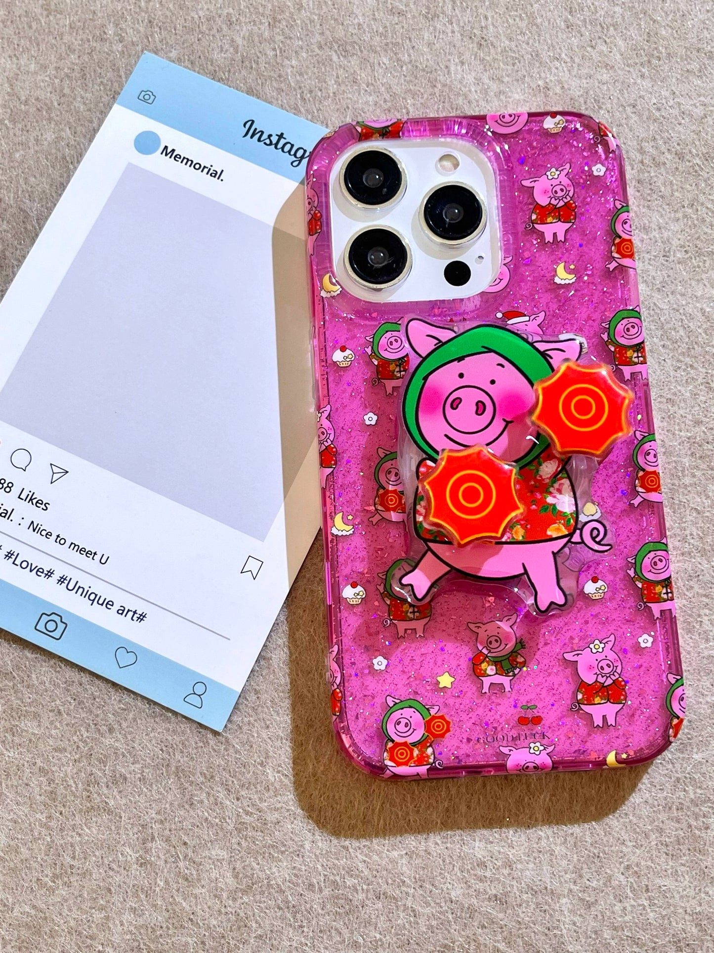 Pink Pig with Bracket Mobile Phone Case Suitable for iPhone16 iPhone15 iPhone14 iPhone13