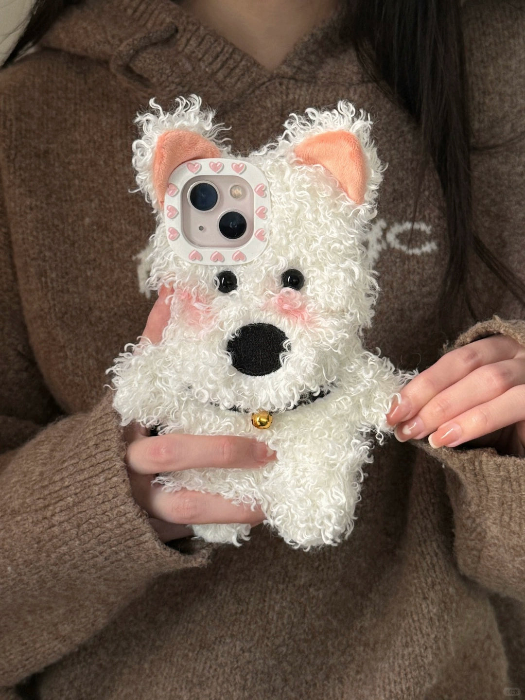 Cartoon Fluffy White Puppy Three-dimensional Cute Phone Case Suitable for iPhone16 iPhone15 iPhone14 iPhone13