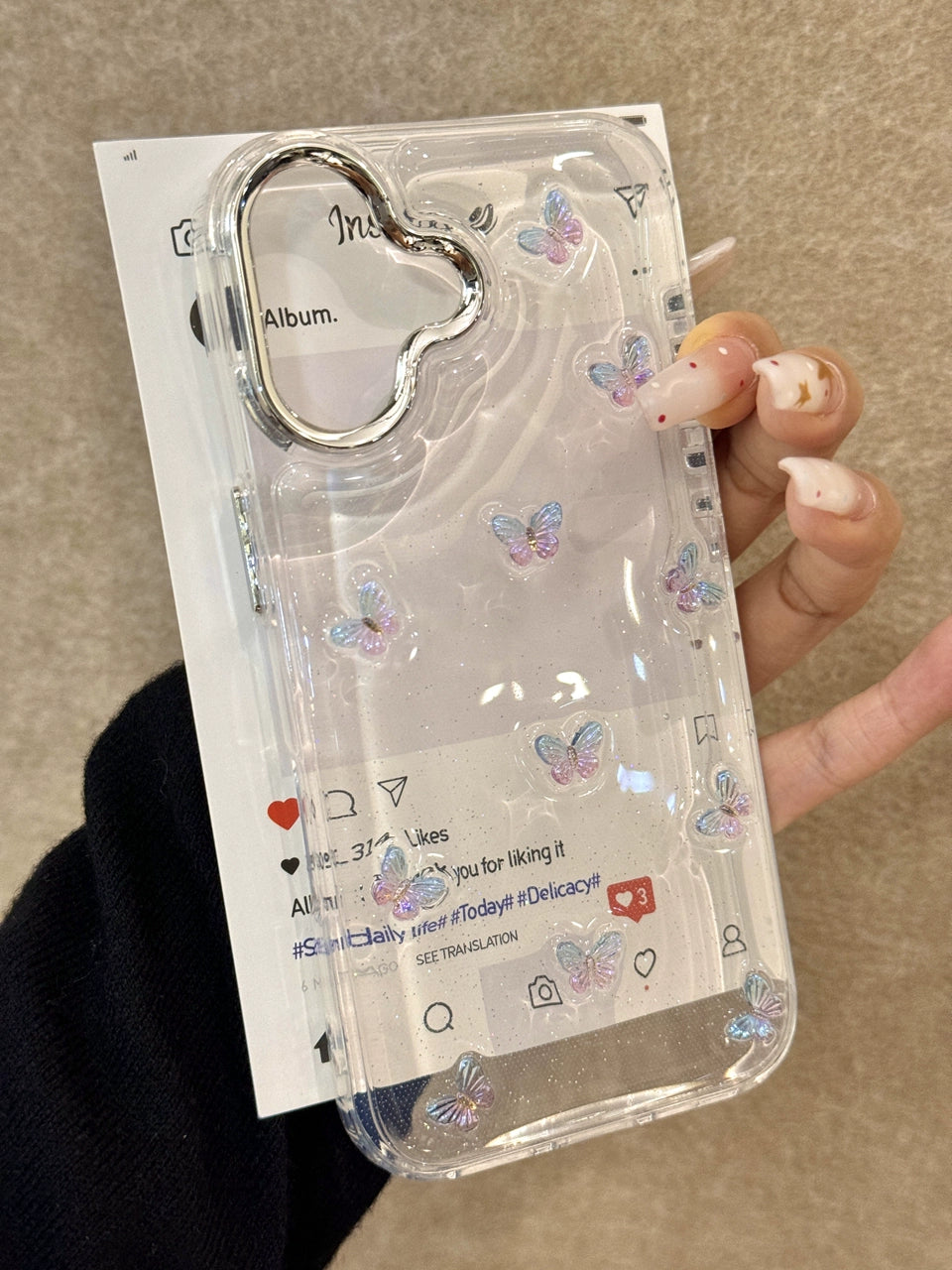 Transparent Epoxy Smudged Butterfly Art Aesthetic Mobile Phone Case, Clean Girl Mobile Phone Case Suitable for iPhone16 iPhone15 iPhone14 iPhone13