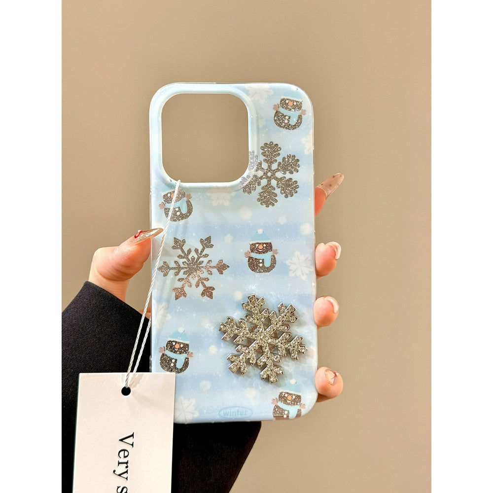 Smudge Blue Hollow Glitter Three-dimensional Snowflake Aesthetic Mobile Phone Case Suitable for iPhone16 iPhone15 iPhone14 iPhone13