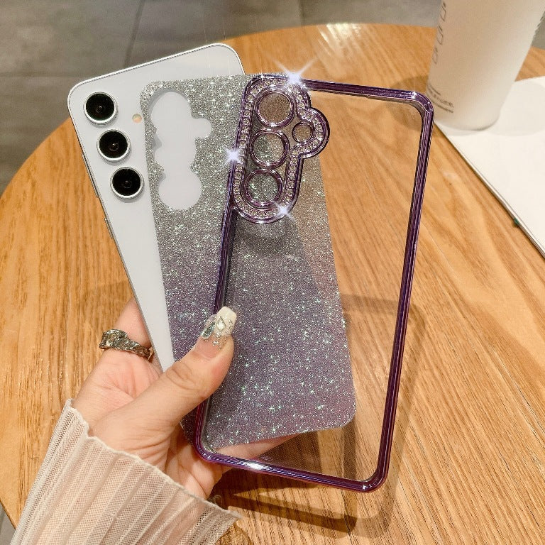 High Quality Glitter Shiny Beautiful Mobile Phone Case Magnetic Suction Bracket Rhinestone Gradual Change Glitter SAM A Series A15/A25/A35/A55/S24ultra