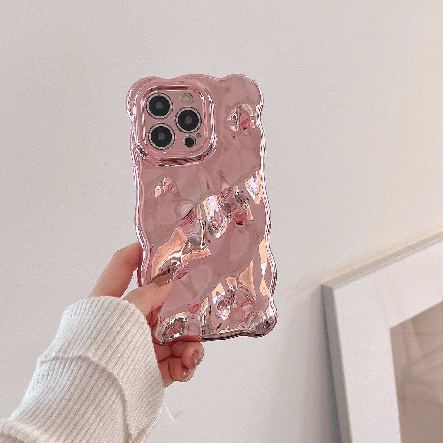 Electroplating Solid Color Concave-convex Wavy Pattern Three-dimensional Aesthetic Mobile Phone Case Suitable for iPhone16 iPhone15 iPhone14 iPhone13