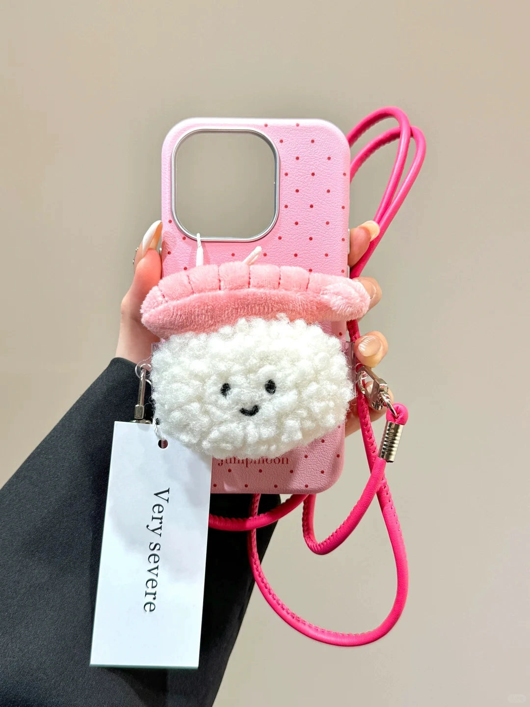 Girl Pink Sweet Shrimp Sushi Back Clip Mobile Phone Case with Diagonal Span Mobile Phone Rope Suitable for iPhone16 iPhone15 iPhone14 iPhone13